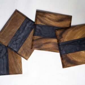 Handmade Walnut Epoxy Coasters: Resin Inlay, Set of 4