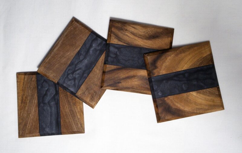 Handmade Walnut Epoxy Coasters: Resin Inlay, Set of 4