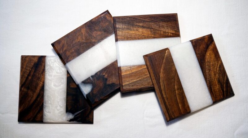 Handmade Walnut Epoxy Coasters: Resin Inlay, Set of 4
