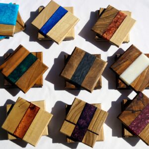 Handmade Walnut Epoxy Coasters: Resin Inlay, Set of 4