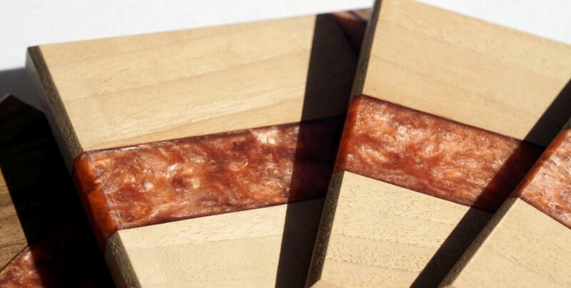 Handmade Walnut Epoxy Coasters: Resin Inlay, Set of 4