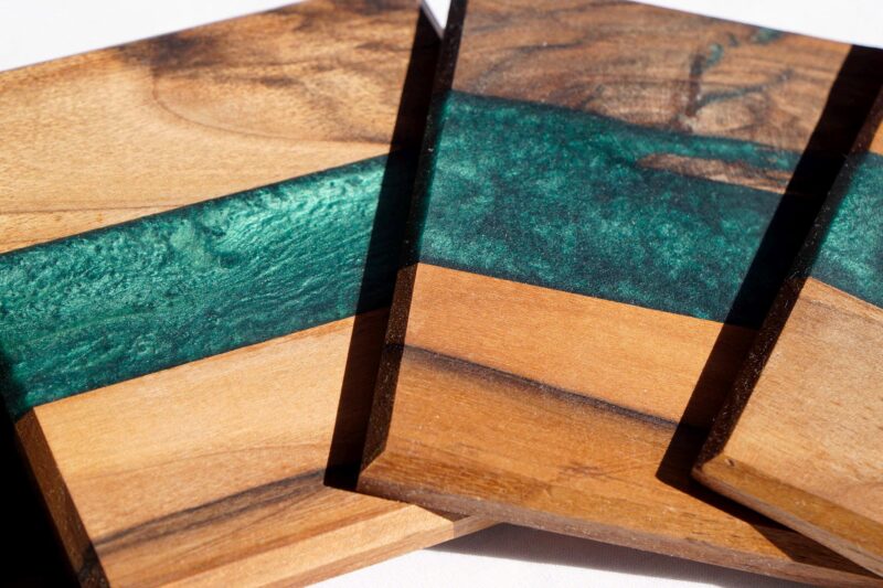 Handmade Walnut Epoxy Coasters: Resin Inlay, Set of 4