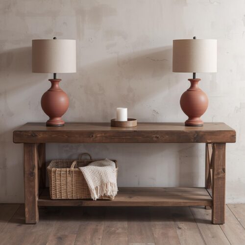 Reclaimed Wood Console Table with X-Frame Legs and Storage Shelf – Rustic Farmhouse Entryway Table