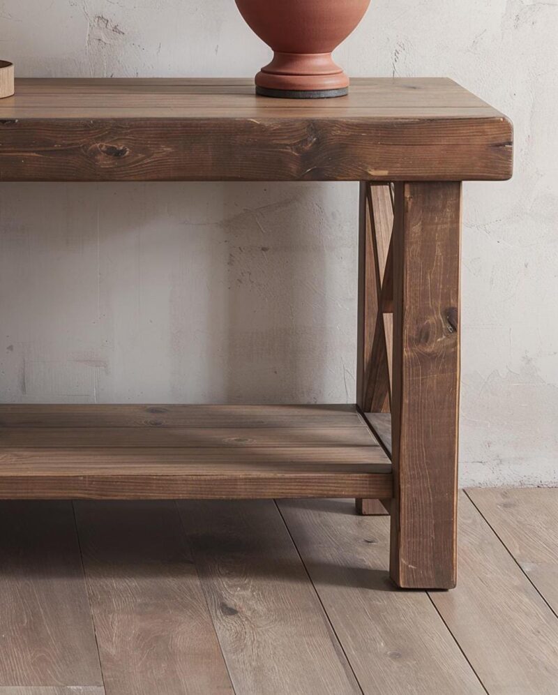 Reclaimed Wood Console Table with X-Frame Legs and Storage Shelf – Rustic Farmhouse Entryway Table