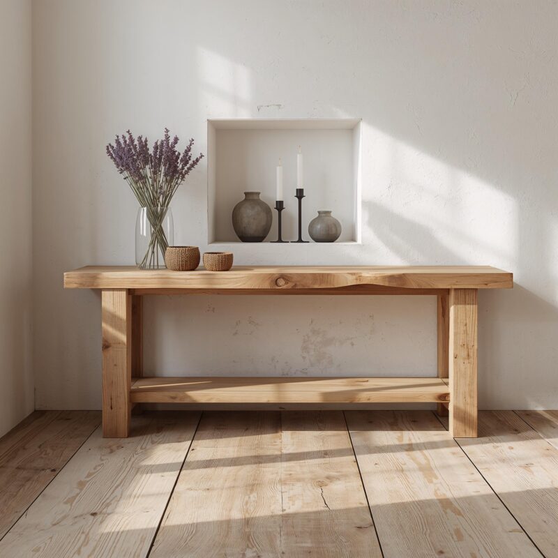 Reclaimed Wood Console Table with Storage Shelf – Rustic Modern Entryway Table – Handmade Furniture
