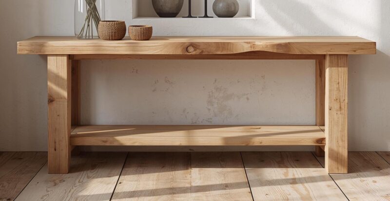 Reclaimed Wood Console Table with Storage Shelf – Rustic Modern Entryway Table – Handmade Furniture