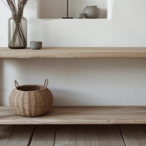 Reclaimed Wood Minimal Console Table – Slim Entryway Table with Storage Shelf – Rustic Modern Design