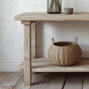Reclaimed Wood Minimal Console Table – Slim Entryway Table with Storage Shelf – Rustic Modern Design