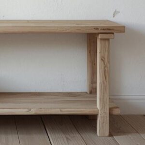 Reclaimed Wood Minimal Console Table – Slim Entryway Table with Storage Shelf – Rustic Modern Design