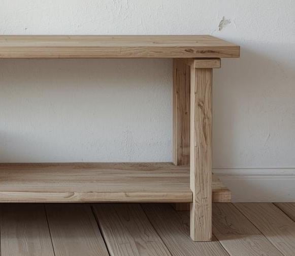 Reclaimed Wood Minimal Console Table – Slim Entryway Table with Storage Shelf – Rustic Modern Design