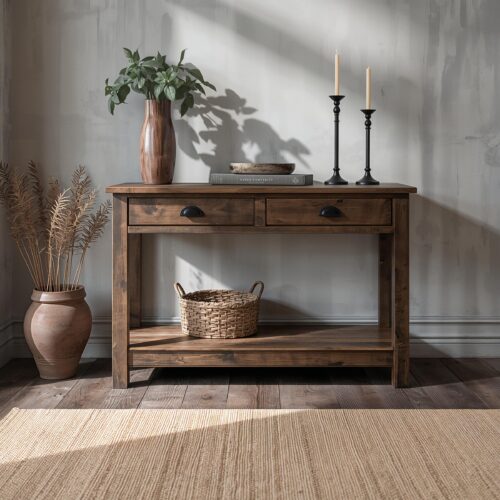 Reclaimed Wood Slim Console Table: Rustic Modern Entryway Storage
