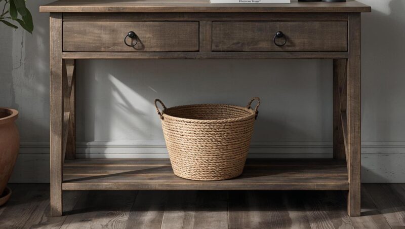 il_fullxfull.7140187072_eurq.jpg Reclaimed Wood Console Table with Drawers: Rustic Farmhouse Entryway Furniture