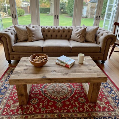 Reclaimed Wood Coffee Table: Rustic Modern U-Shaped Leg Design