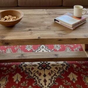 Reclaimed Wood Coffee Table: Rustic Modern Trapezoid Leg Design