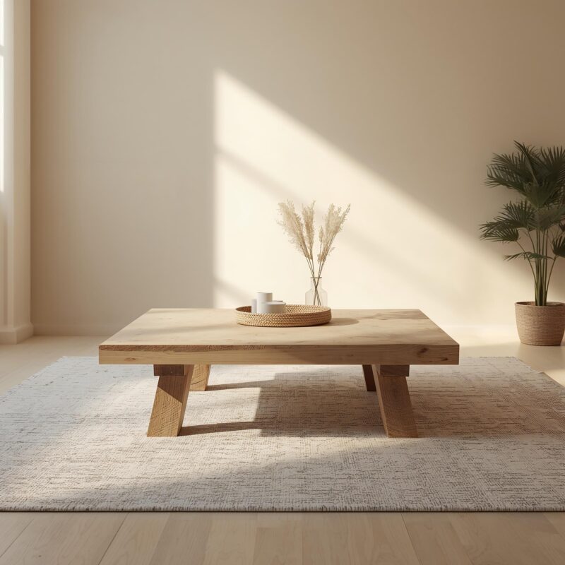 Reclaimed Wood Coffee Table: Rustic Modern Square Table with Angled Legs