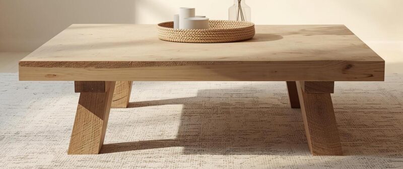 Reclaimed Wood Coffee Table: Rustic Modern Square Table with Angled Legs