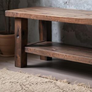Reclaimed Wood Bench – Solid Straight Legs with Storage Shelf – Rustic Functional Design