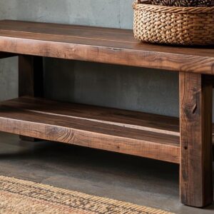 Reclaimed Wood Bench – Solid Straight Legs with Storage Shelf – Rustic Functional Design