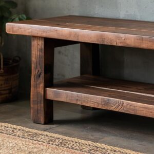 Reclaimed Wood Bench – Solid Straight Legs with Storage Shelf – Rustic Functional Design