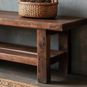 Reclaimed Wood Bench – Solid Straight Legs with Storage Shelf – Rustic Functional Design