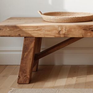 Reclaimed Wood Bench – Thick Solid Wood Seat with Angled Legs – Rustic Modern Style