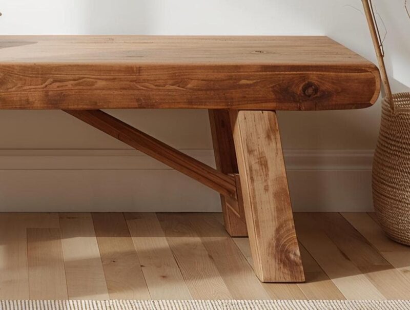 Reclaimed Wood Bench – Thick Solid Wood Seat with Angled Legs – Rustic Modern Style