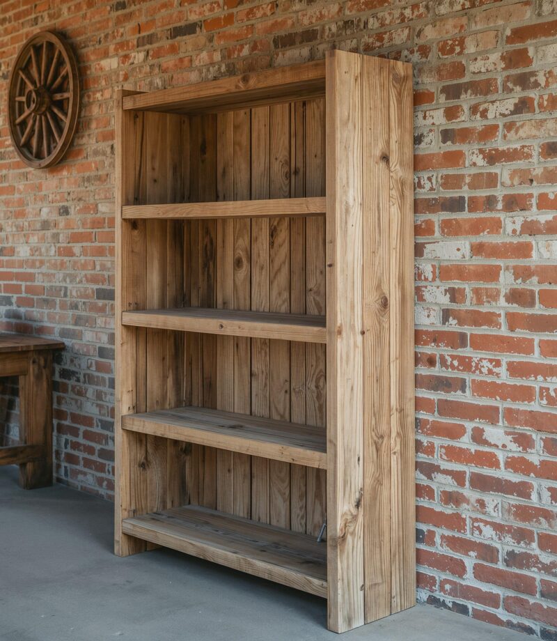 il_fullxfull.7140544140_qyxw.jpg Reclaimed Wood Bookshelf – Rustic Farmhouse Bookcase with Symmetrical Shelves & Closed Back