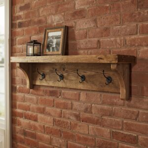 Reclaimed Wood Coat Rack with Shelf – Rustic Wall Mounted Hanger with Hooks