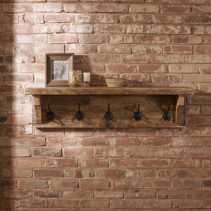 Reclaimed Wood Coat Rack with Shelf – Rustic Wall Mounted Hanger with Hooks