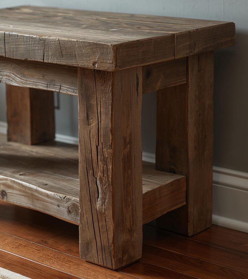 Chunky Reclaimed Wood End Table: Rustic Square Side Table with Shelf