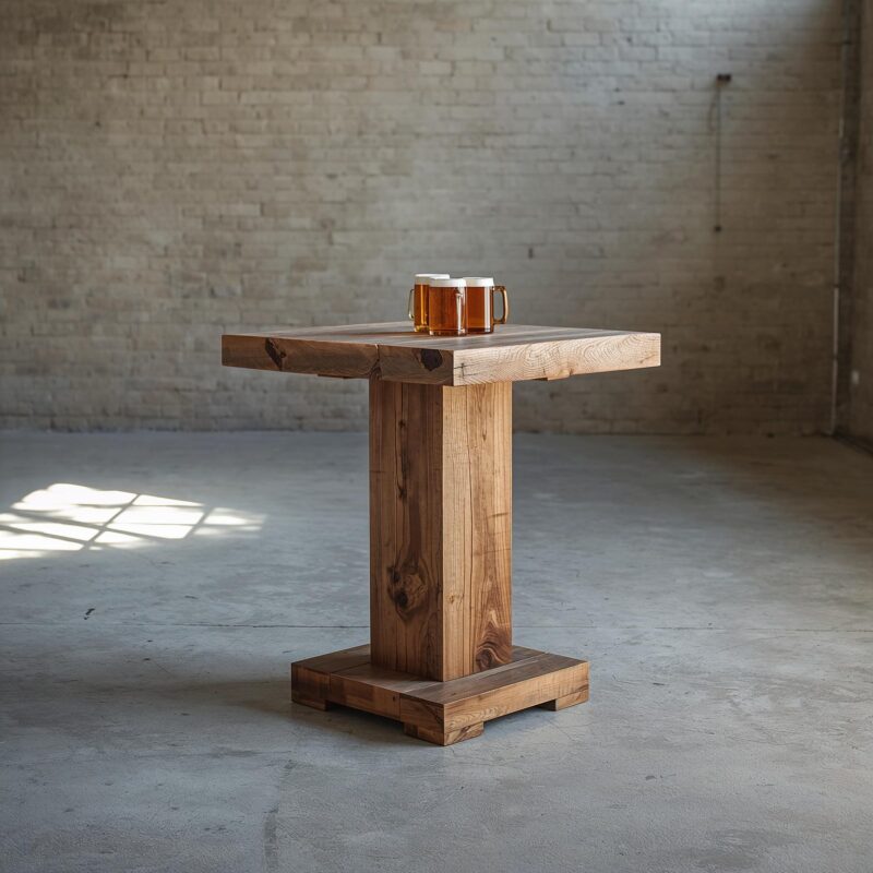 Reclaimed Wood Bar Table – Rustic Farmhouse Pub Table with Sturdy Base, Dark Finish