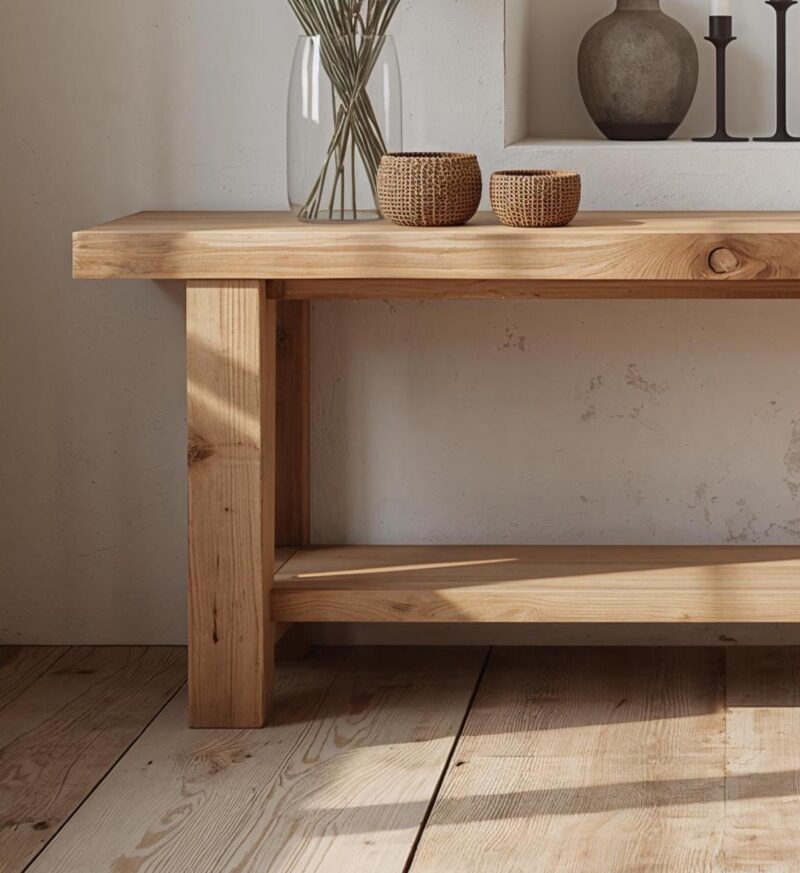 Reclaimed Wood Console Table with Storage Shelf – Rustic Modern Entryway Table – Handmade Furniture