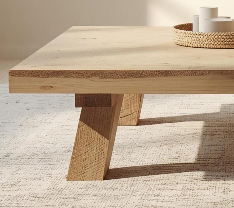 Reclaimed Wood Coffee Table: Rustic Modern Square Table with Angled Legs