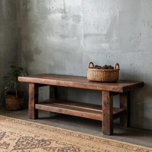 Reclaimed Wood Bench – Solid Straight Legs with Storage Shelf – Rustic Functional Design