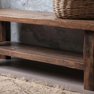 Reclaimed Wood Bench – Solid Straight Legs with Storage Shelf – Rustic Functional Design
