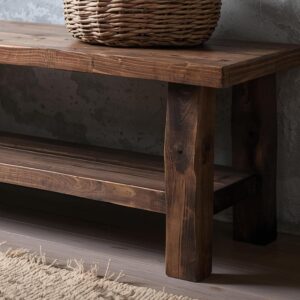 Reclaimed Wood Bench – Solid Straight Legs with Storage Shelf – Rustic Functional Design