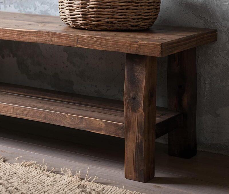 Reclaimed Wood Bench – Solid Straight Legs with Storage Shelf – Rustic Functional Design