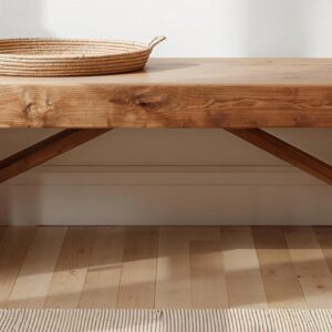 Reclaimed Wood Bench – Thick Solid Wood Seat with Angled Legs – Rustic Modern Style