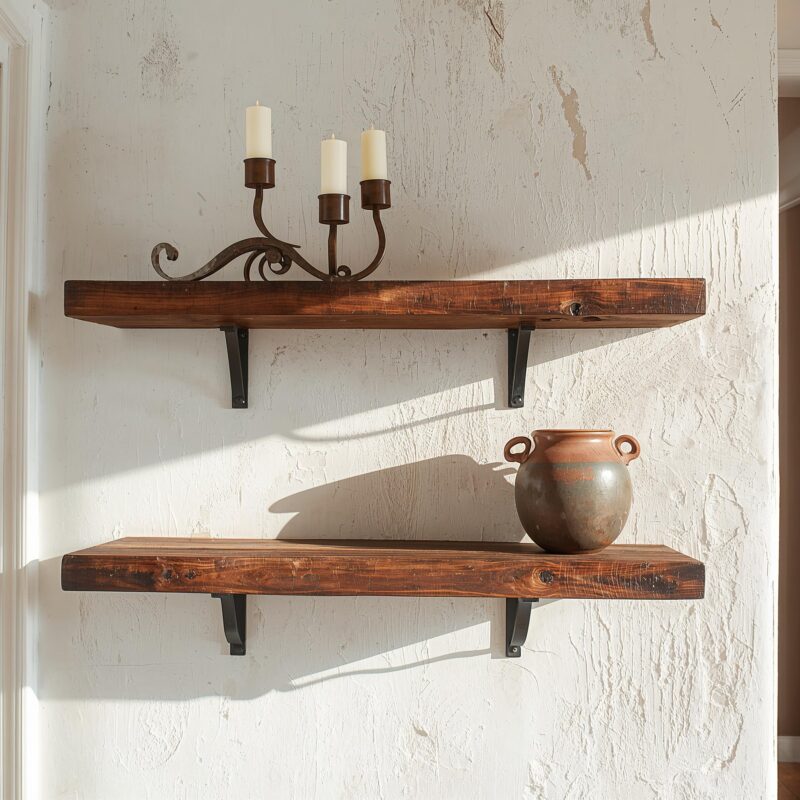 Farmhouse Wall Shelves – Reclaimed Pine or Chestnut with Iron Brackets