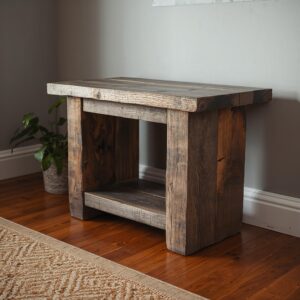 Chunky Reclaimed Wood End Table with Storage Shelf – Rustic Square Side Table