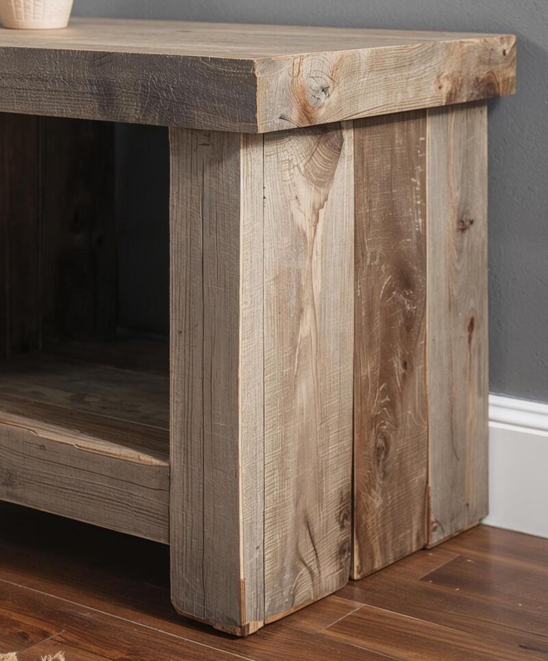 Chunky Reclaimed Wood End Table with Storage Shelf – Rustic Square Side Table