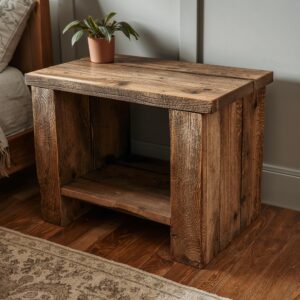 il_fullxfull.7189626057_b3mt.jpg Reclaimed Wood Nightstand – Chunky Square Design with Storage Shelf
