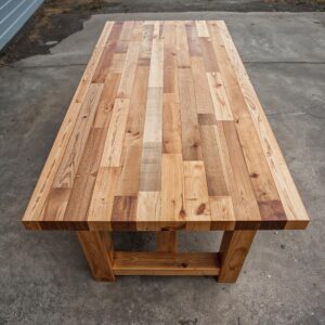 il_fullxfull.7190850433_9yd8.jpg Reclaimed Wood Dining Table – Rustic Farmhouse Butcher Block Style with U-Shaped Legs & Central Beam
