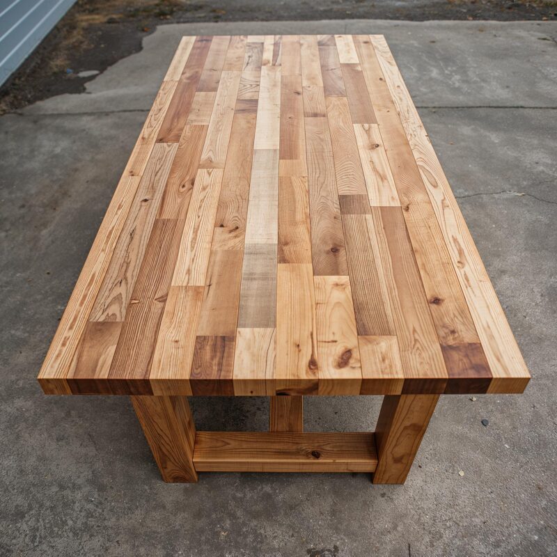 il_fullxfull.7190850433_9yd8.jpg Reclaimed Wood Dining Table – Rustic Farmhouse Butcher Block Style with U-Shaped Legs & Central Beam