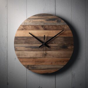 Reclaimed Wood Wall Clock – Rustic Horizontal Plank Design with Varying Colors & Sizes